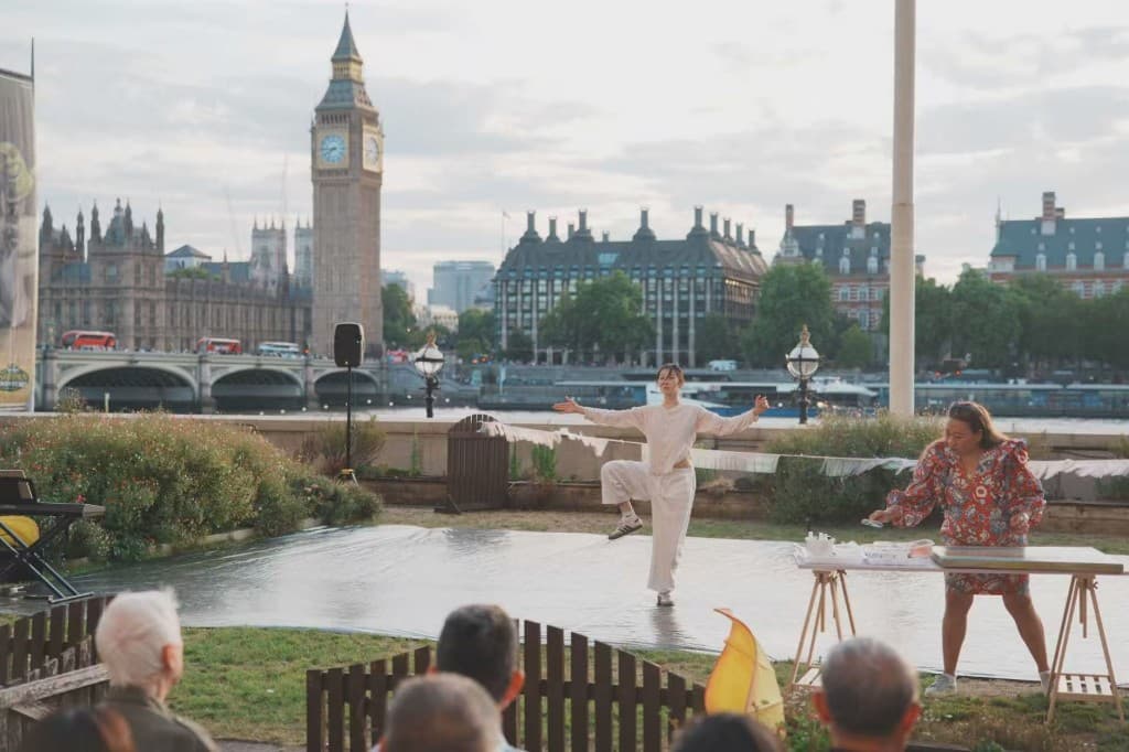 Dance Meets Arts performance and audience on the County Hall Members' Terrace