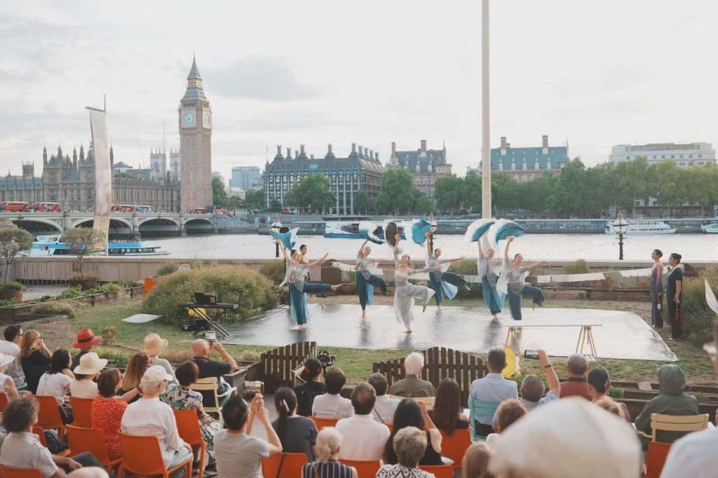 Dance Meets Arts performance and audience on the County Hall Members' Terrace