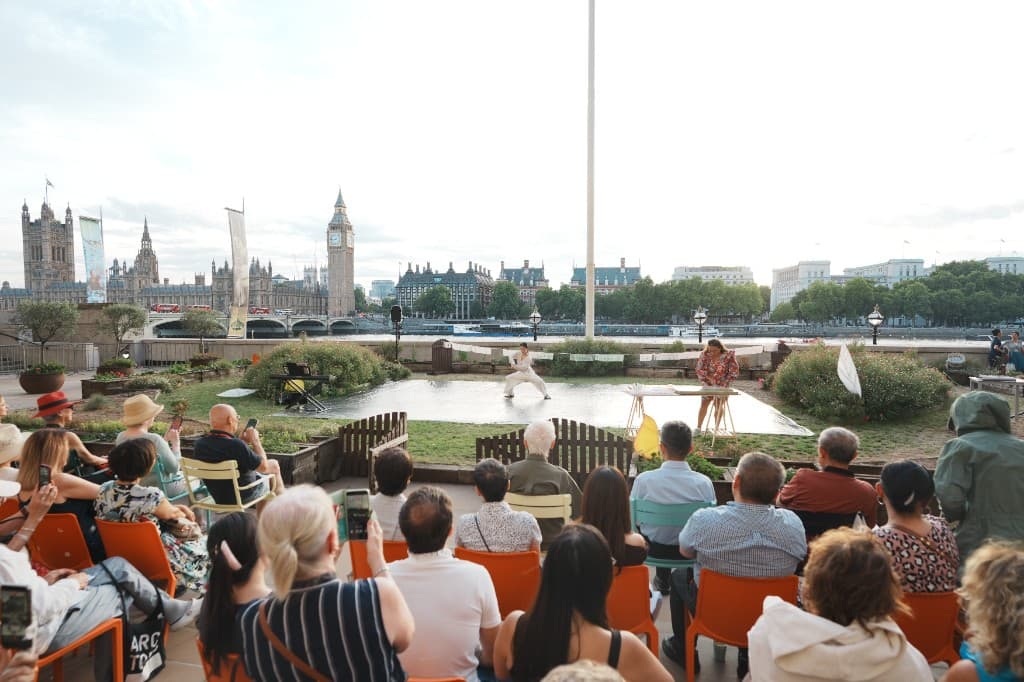 Dance Meets Arts performance and audience on the County Hall Members' Terrace