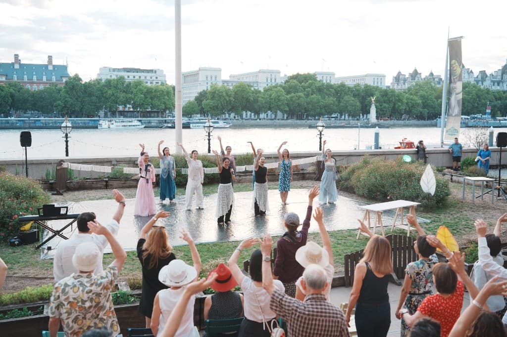 Dance Meets Arts performance and audience on the County Hall Members' Terrace