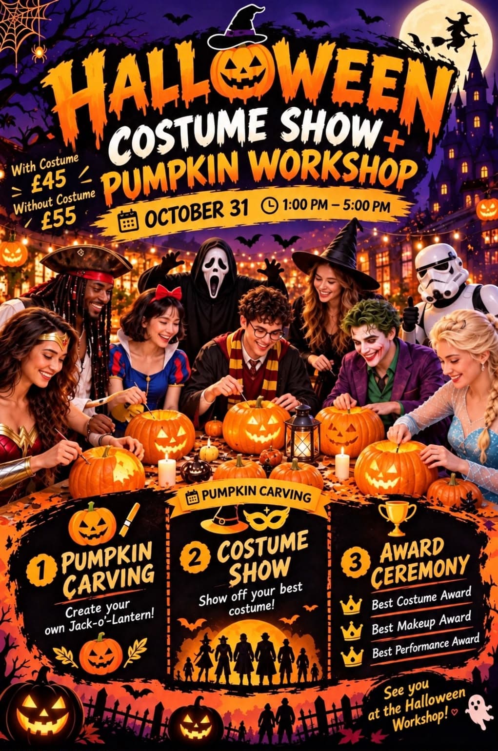 Halloween Costume Show and Pumpkin Workshop poster