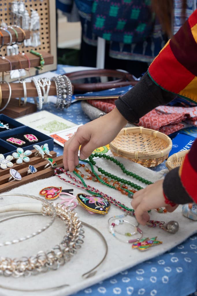 Traditional crafts and jewelry at the festival market stalls
